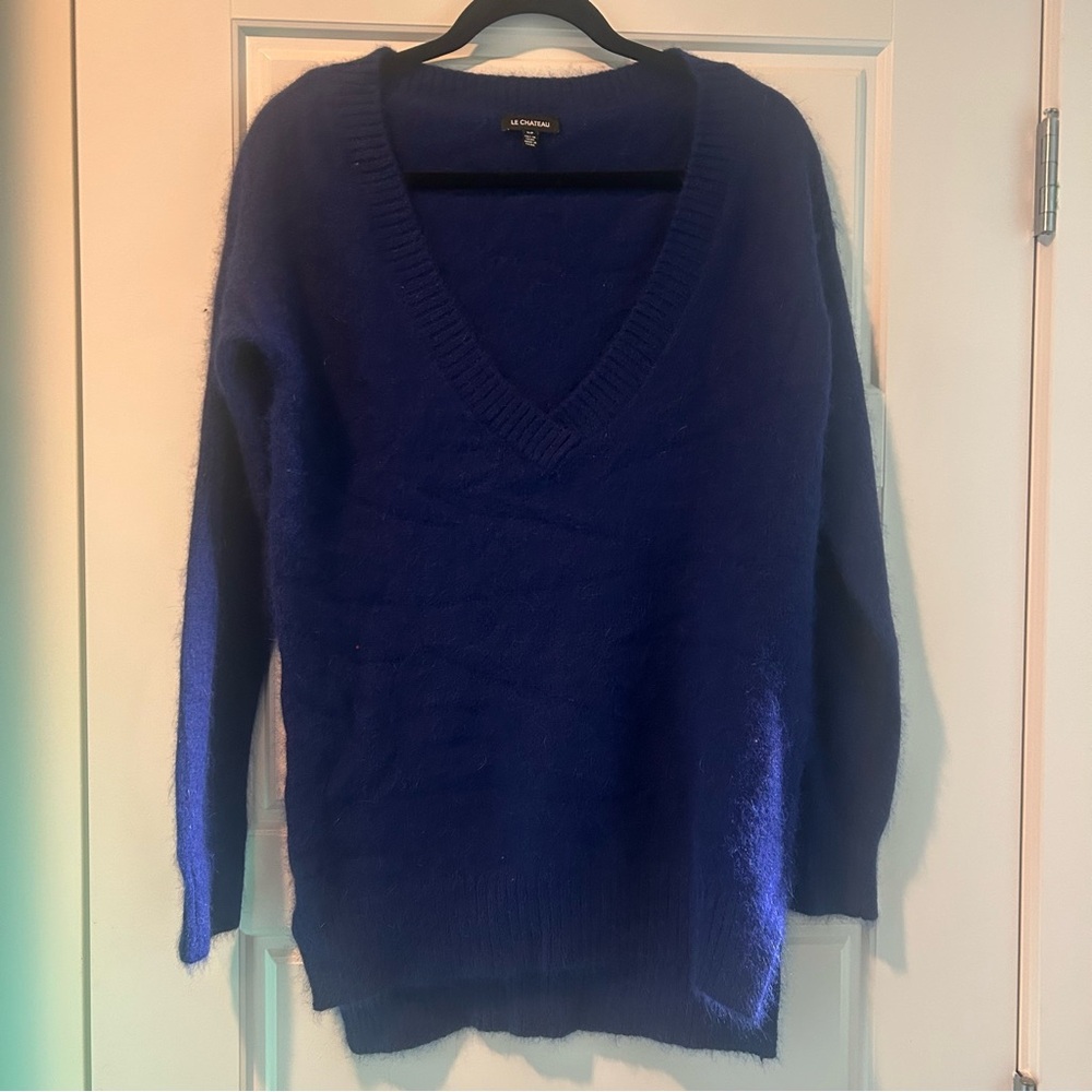 Le Chateau Blue V-Neck Sweater Knit Casual